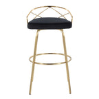 Charlotte Glam 30" Fixed-Height Barstool - Set of 2 - Gold Metal, Black Velvet
