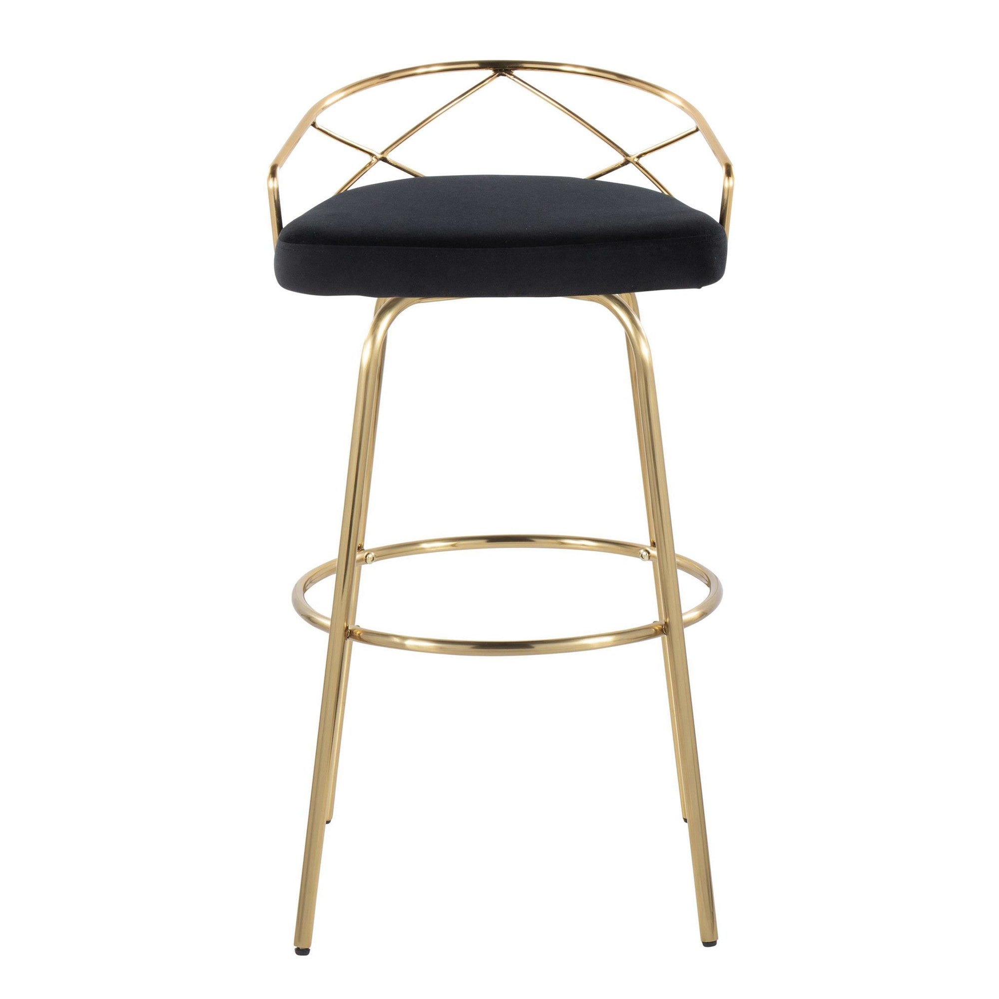 Charlotte Glam 30" Fixed-Height Barstool - Set of 2 - Gold Metal, Black Velvet