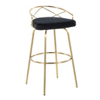 Charlotte Glam 30" Fixed-Height Barstool - Set of 2 - Gold Metal, Black Velvet