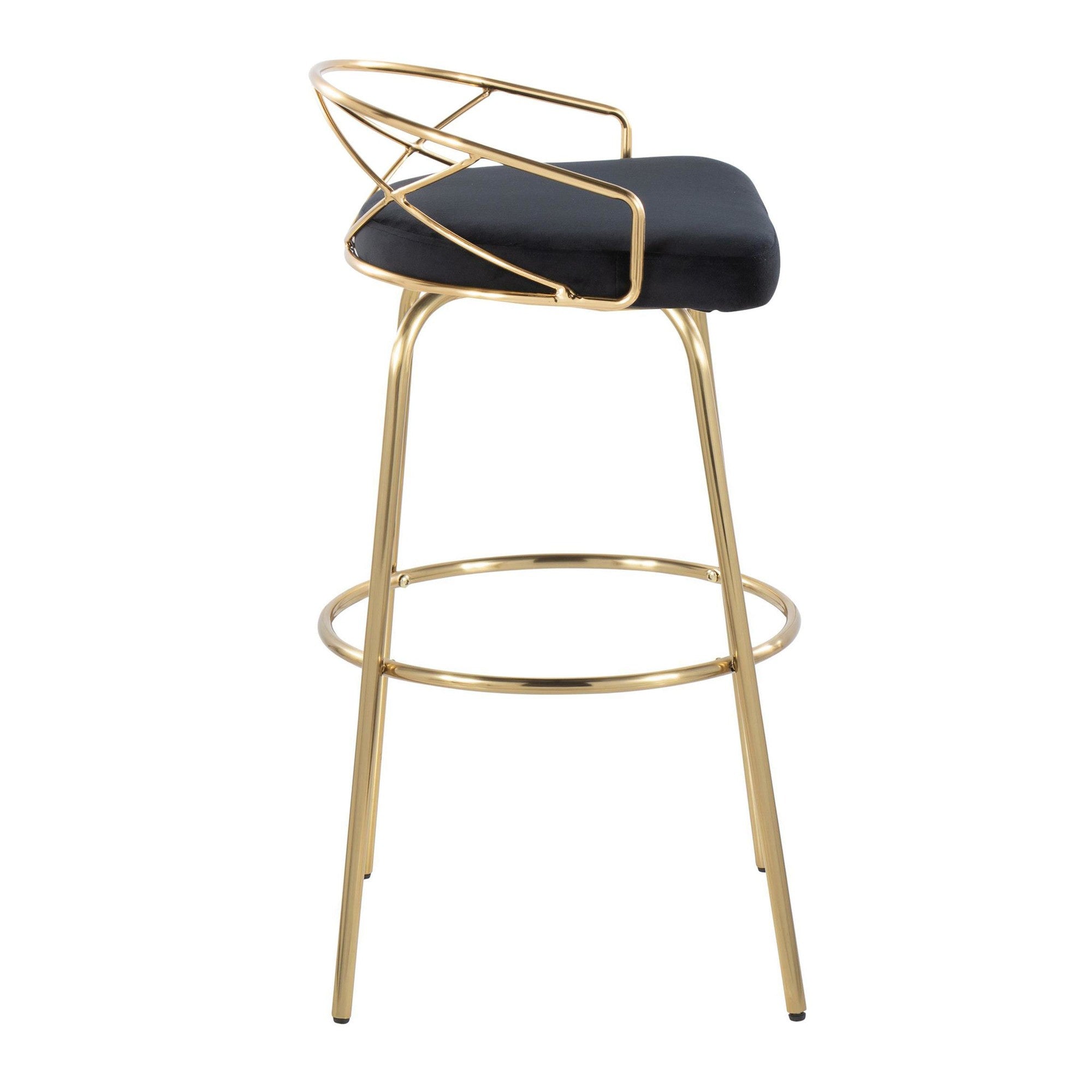 Charlotte Glam 30" Fixed-Height Barstool - Set of 2 - Gold Metal, Black Velvet