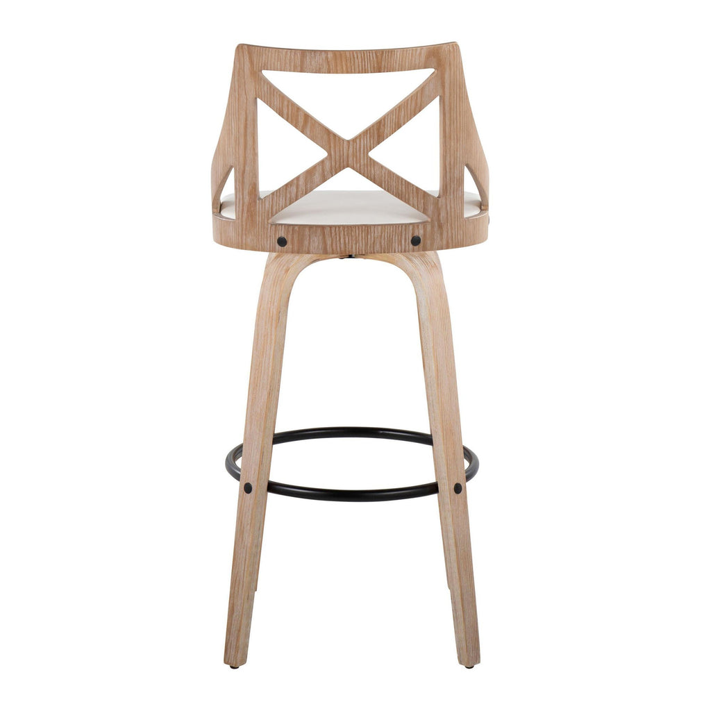 Charlotte 30" Fixed-Height Barstool - Set of 2 - Whitewashed Wood, White PU, Black Metal
