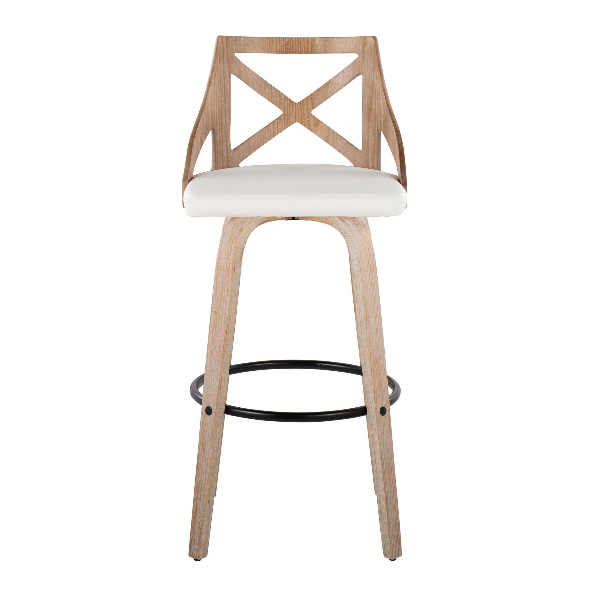 Charlotte 30" Fixed-Height Barstool - Set of 2 - Whitewashed Wood, White PU, Black Metal