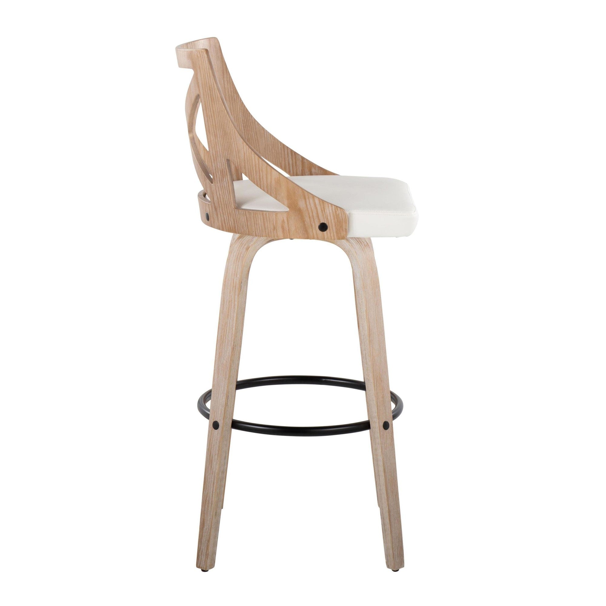 Charlotte 30" Fixed-Height Barstool - Set of 2 - Whitewashed Wood, White PU, Black Metal
