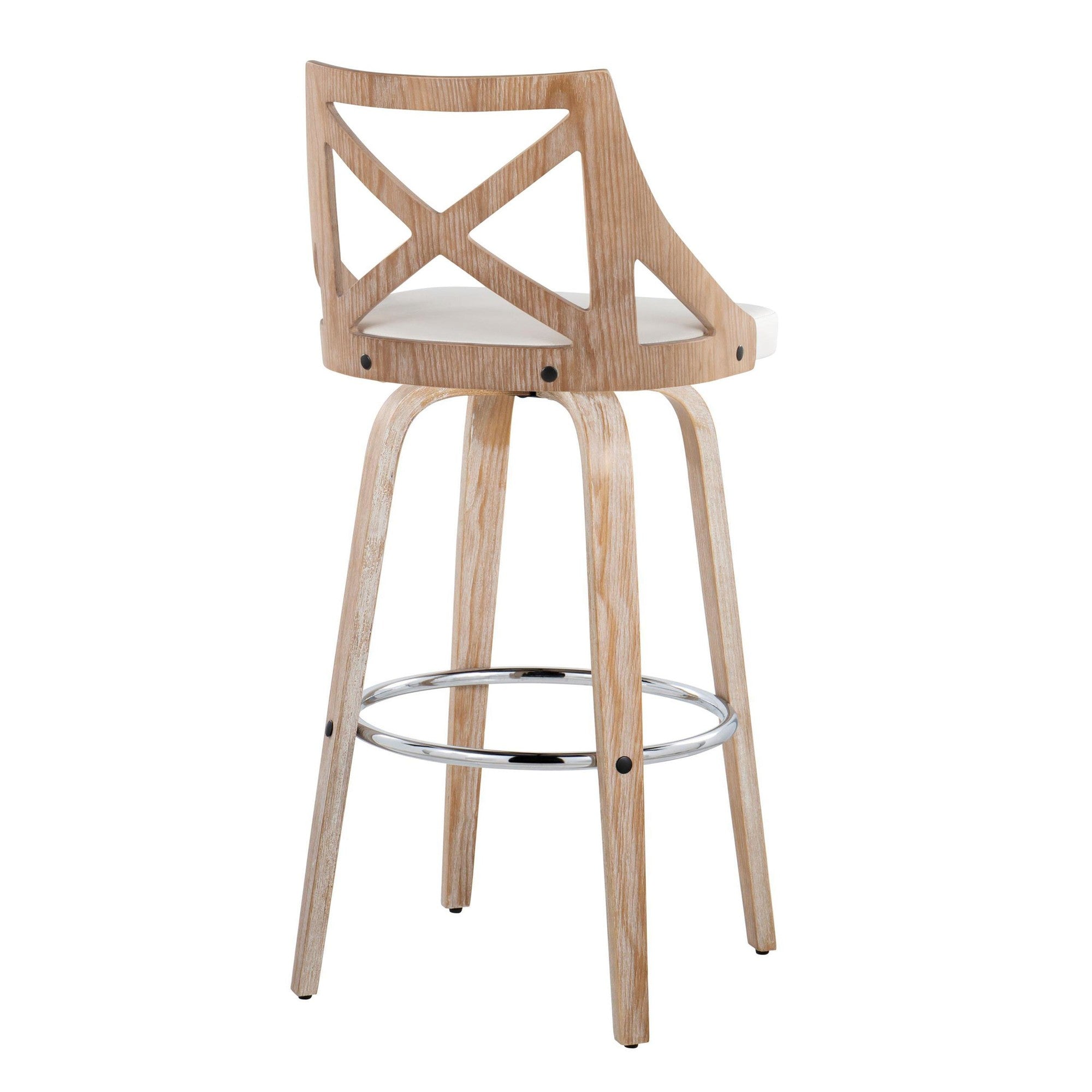 Charlotte 30" Fixed-Height Barstool - Set of 2 - Whitewashed Wood, White PU, Chrome Metal