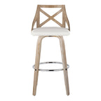 Charlotte 30" Fixed-Height Barstool - Set of 2 - Whitewashed Wood, White PU, Chrome Metal
