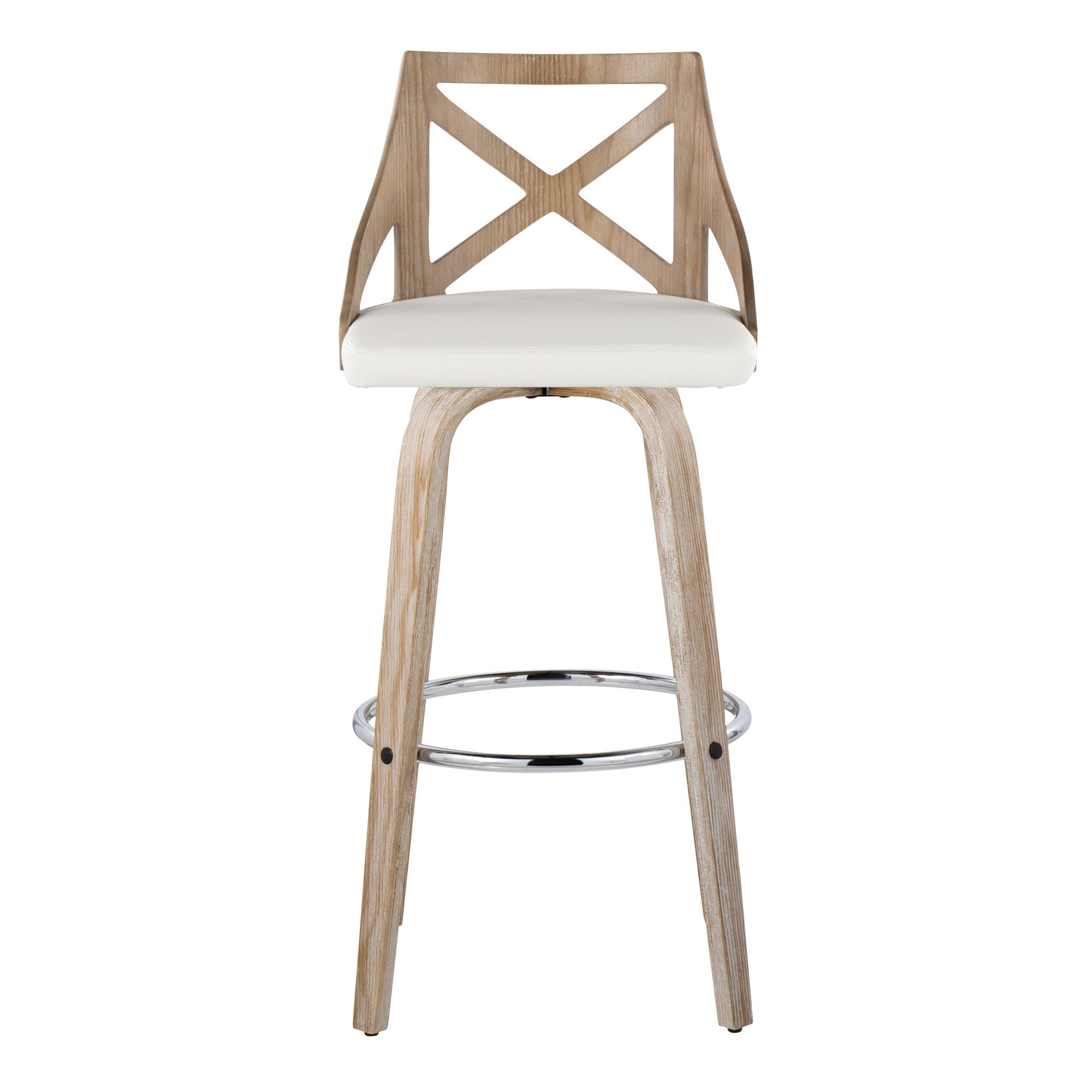 Charlotte 30" Fixed-Height Barstool - Set of 2 - Whitewashed Wood, White PU, Chrome Metal