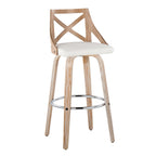Charlotte 30" Fixed-Height Barstool - Set of 2 - Whitewashed Wood, White PU, Chrome Metal