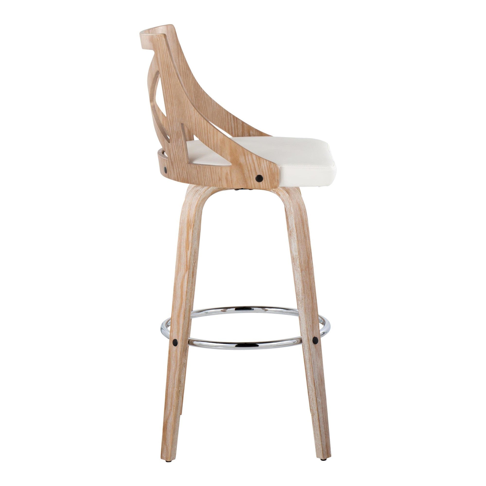 Charlotte 30" Fixed-Height Barstool - Set of 2 - Whitewashed Wood, White PU, Chrome Metal