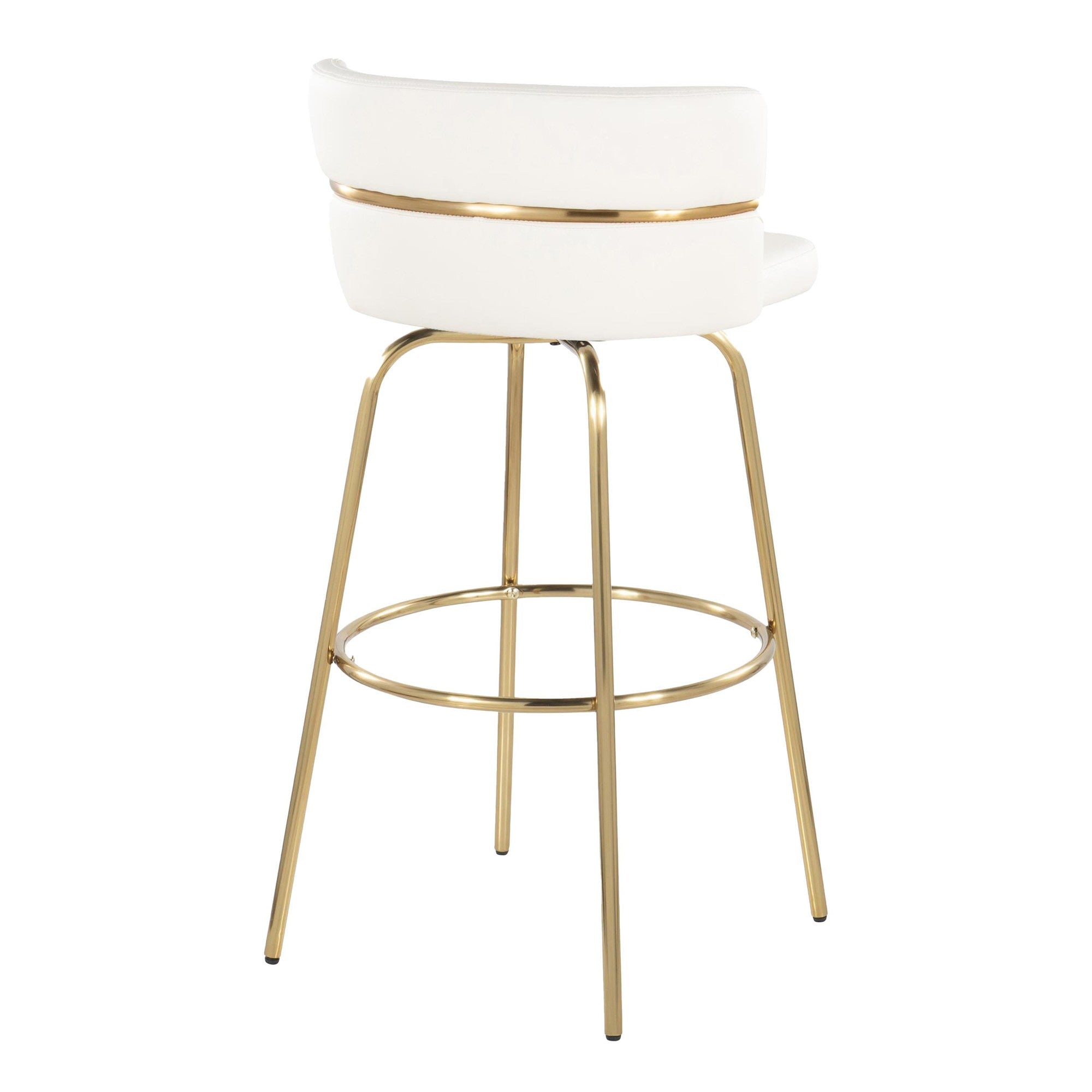 Cinch Claire 30" Fixed-Height Barstool - Set of 2 - Gold Metal, White PU