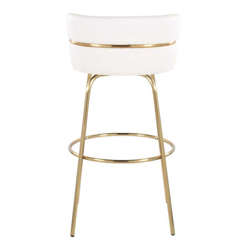 Cinch Claire 30" Fixed-Height Barstool - Set of 2 - Gold Metal, White PU