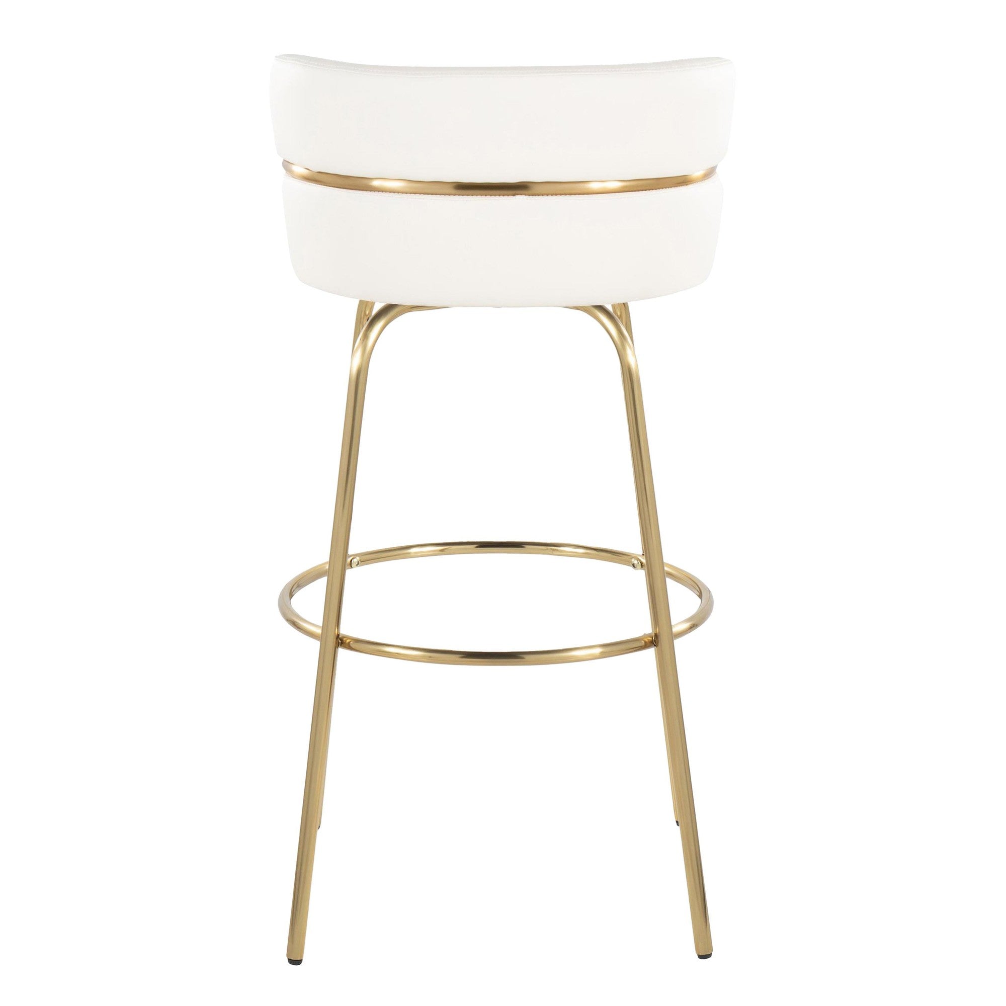 Cinch Claire 30" Fixed-Height Barstool - Set of 2 - Gold Metal, White PU