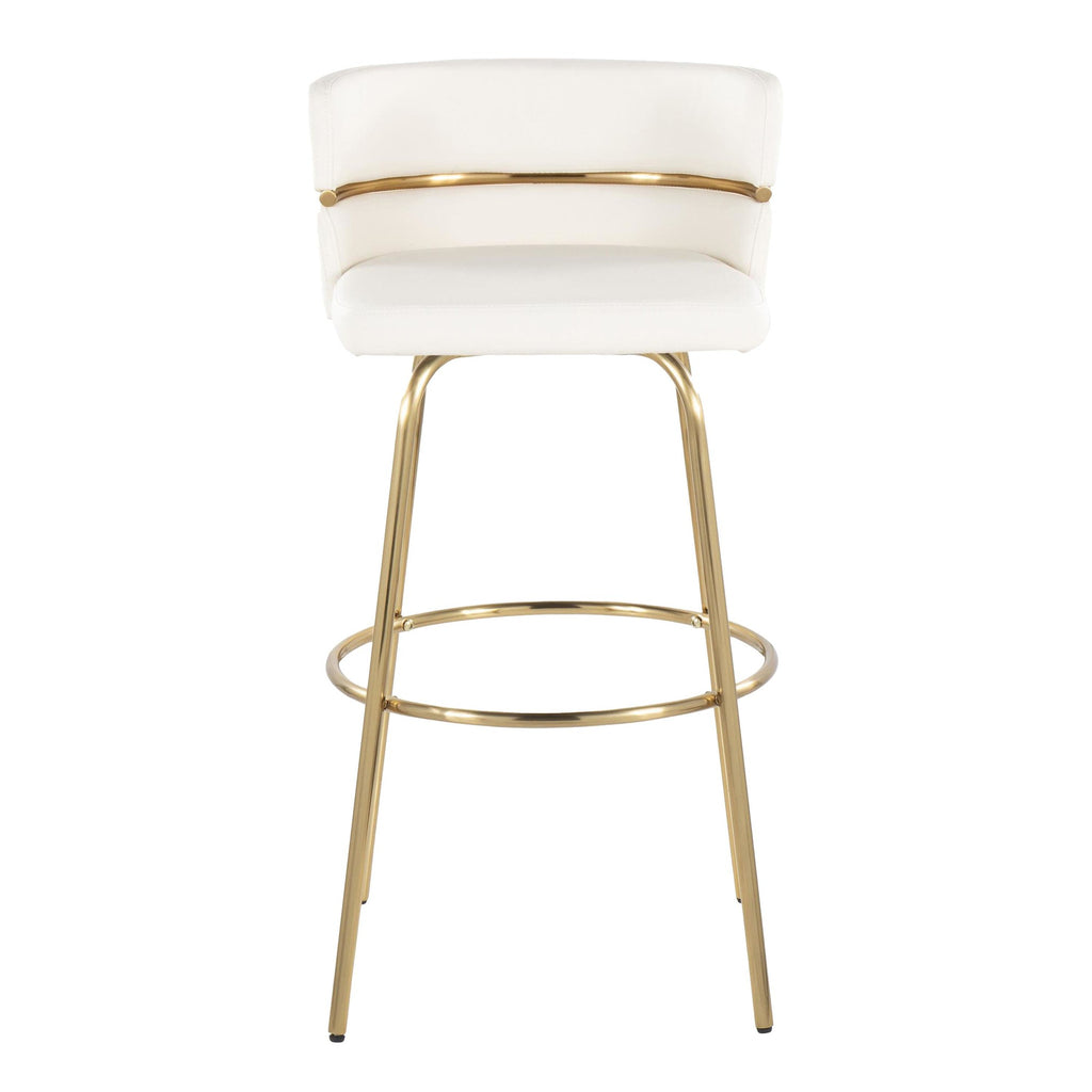 Cinch Claire 30" Fixed-Height Barstool - Set of 2 - Gold Metal, White PU