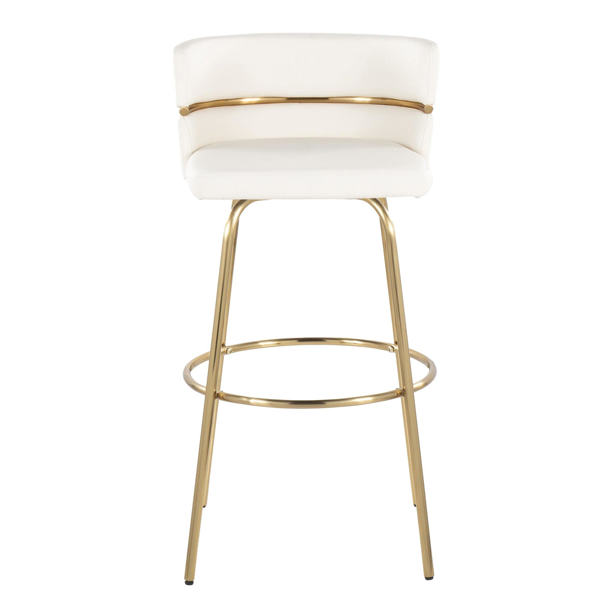 Cinch Claire 30" Fixed-Height Barstool - Set of 2 - Gold Metal, White PU