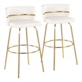 Cinch Claire 30" Fixed-Height Barstool - Set of 2 - Gold Metal, White PU