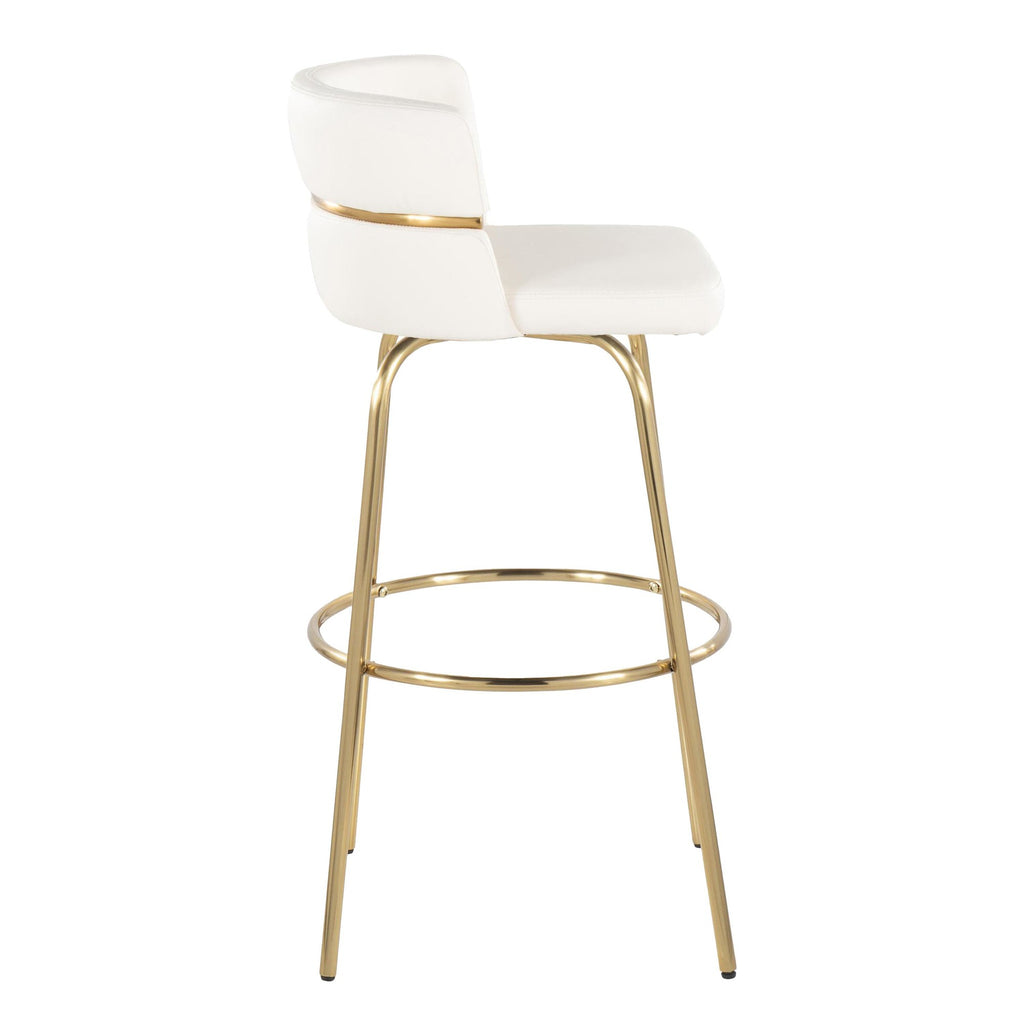 Cinch Claire 30" Fixed-Height Barstool - Set of 2 - Gold Metal, White PU