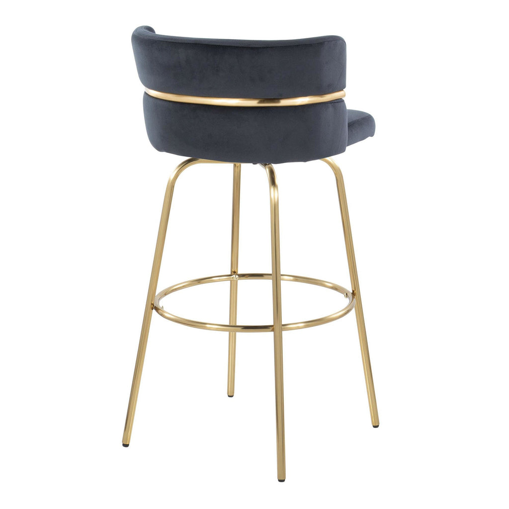 Cinch Claire 30" Fixed-Height Barstool - Set of 2 - Gold Metal, Black Velvet