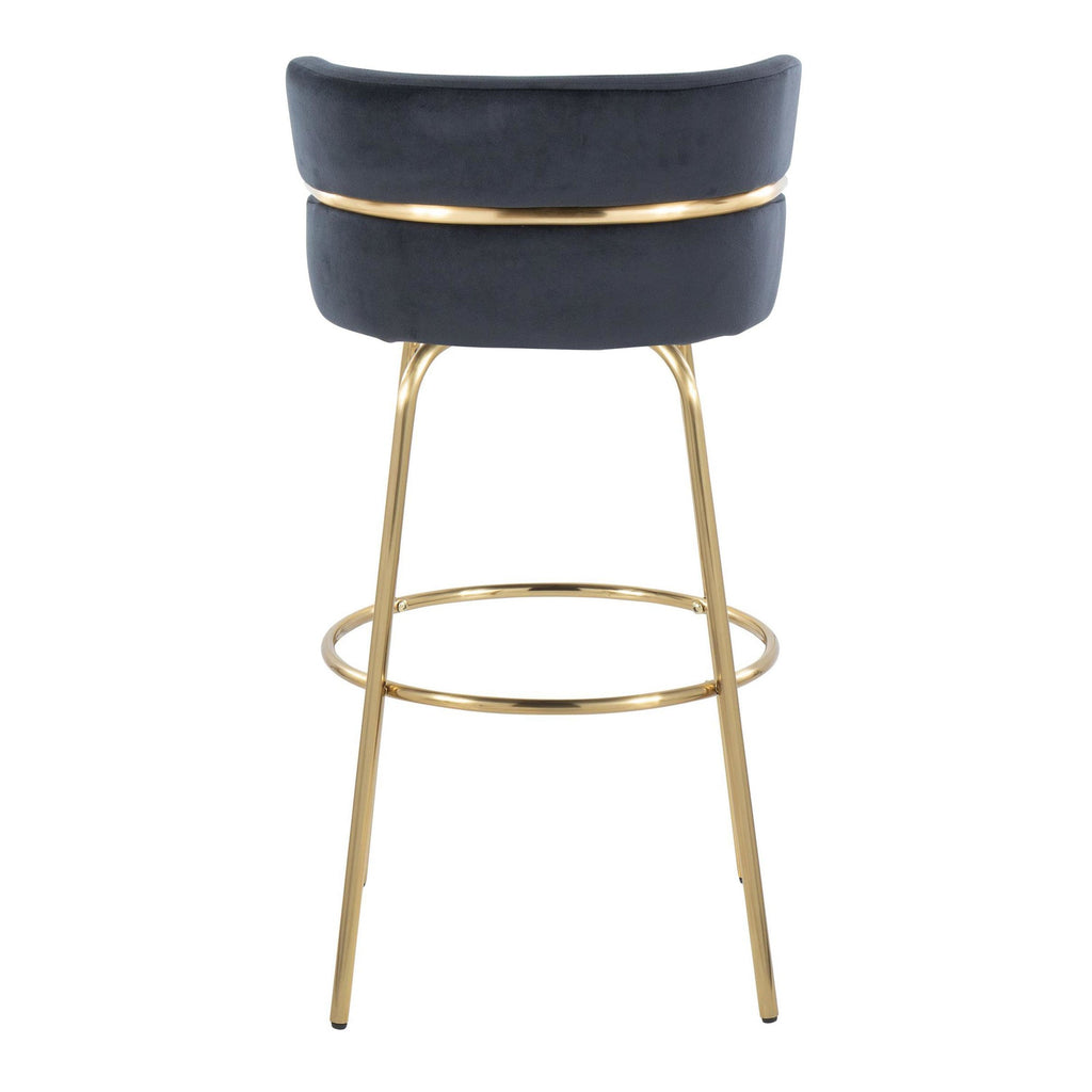 Cinch Claire 30" Fixed-Height Barstool - Set of 2 - Gold Metal, Black Velvet