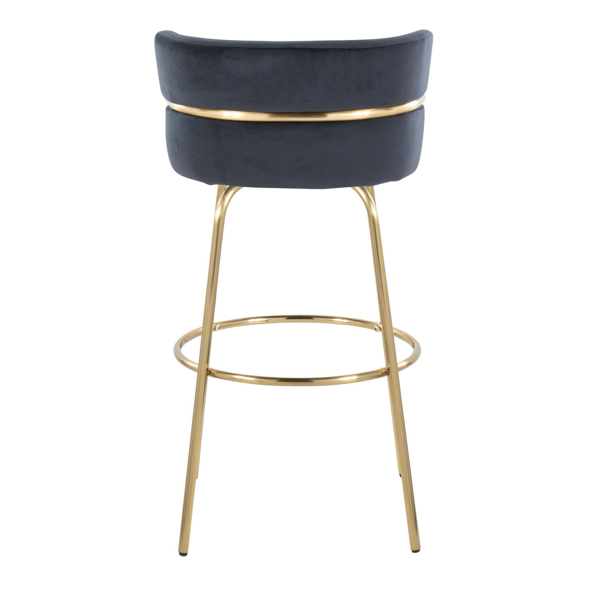 Cinch Claire 30" Fixed-Height Barstool - Set of 2 - Gold Metal, Black Velvet