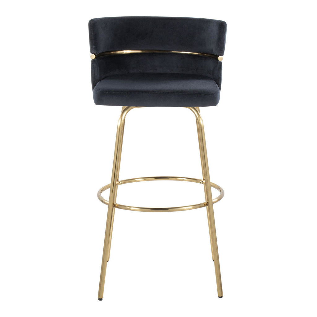 Cinch Claire 30" Fixed-Height Barstool - Set of 2 - Gold Metal, Black Velvet