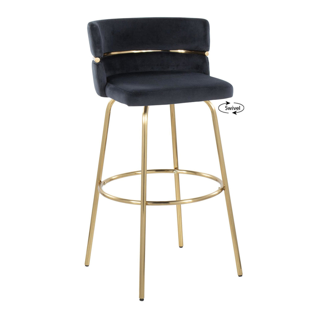 Cinch Claire 30" Fixed-Height Barstool - Set of 2 - Gold Metal, Black Velvet