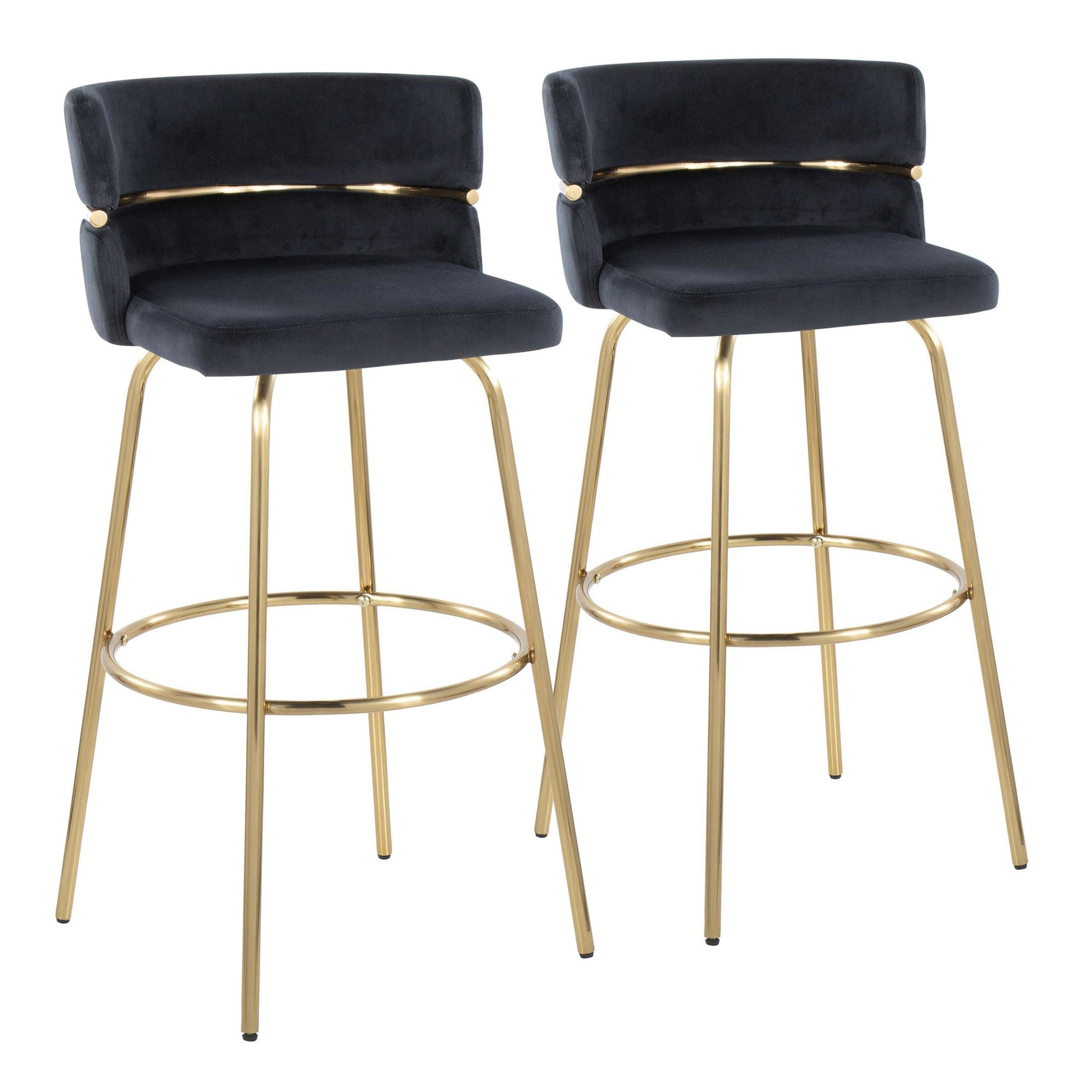 Cinch Claire 30" Fixed-Height Barstool - Set of 2 - Gold Metal, Black Velvet