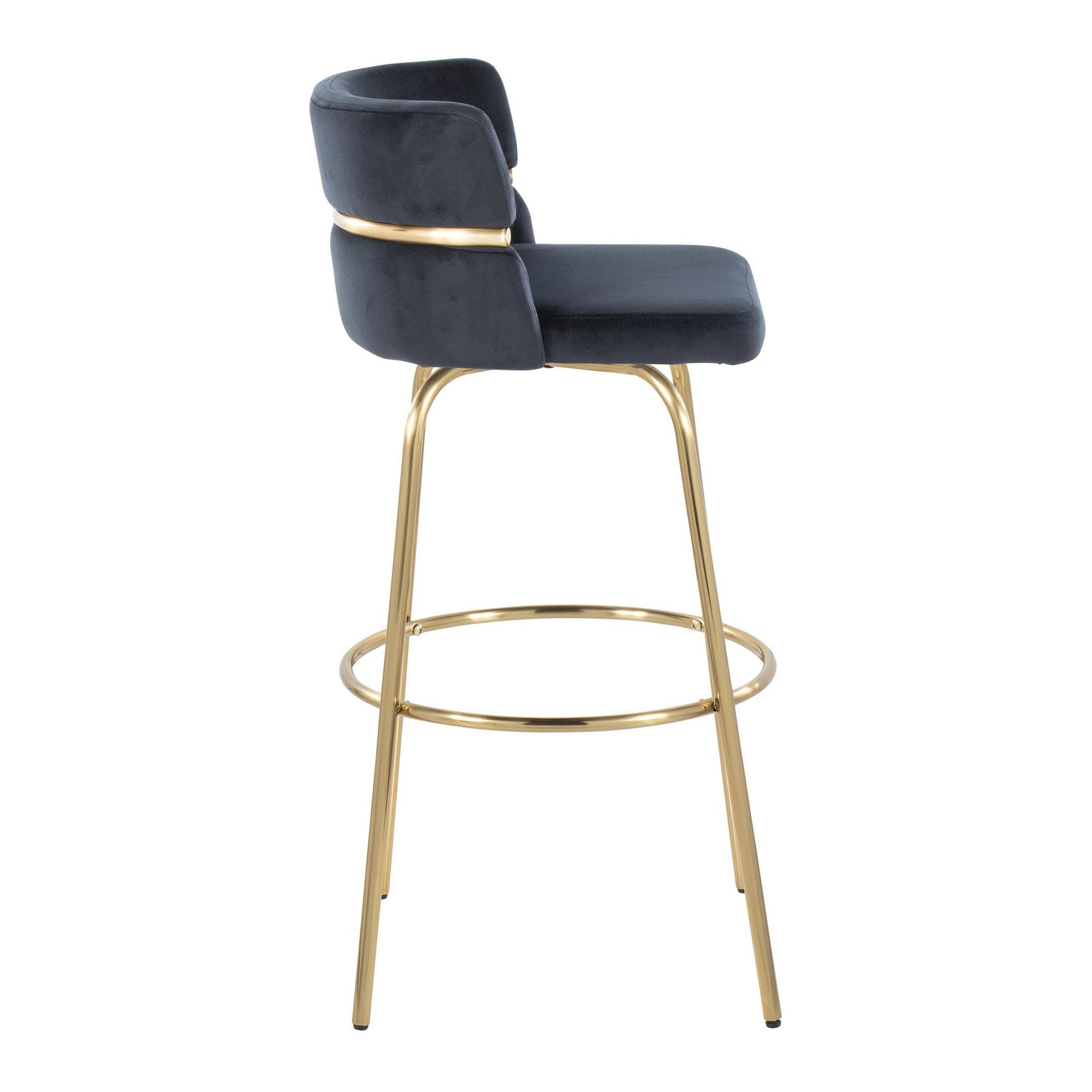 Cinch Claire 30" Fixed-Height Barstool - Set of 2 - Gold Metal, Black Velvet