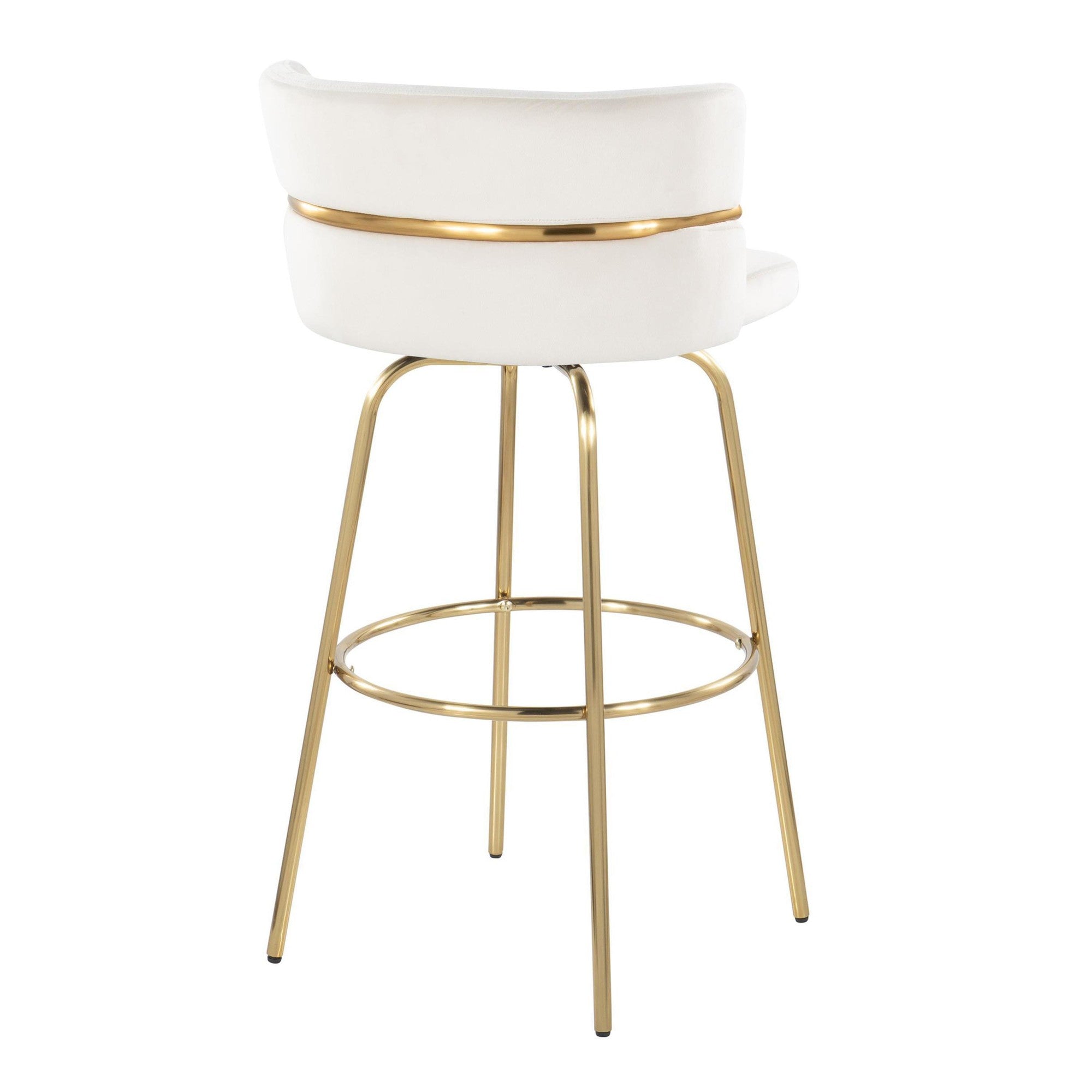 Cinch Claire 30" Fixed-Height Barstool - Set of 2 - Gold Metal, Cream Velvet