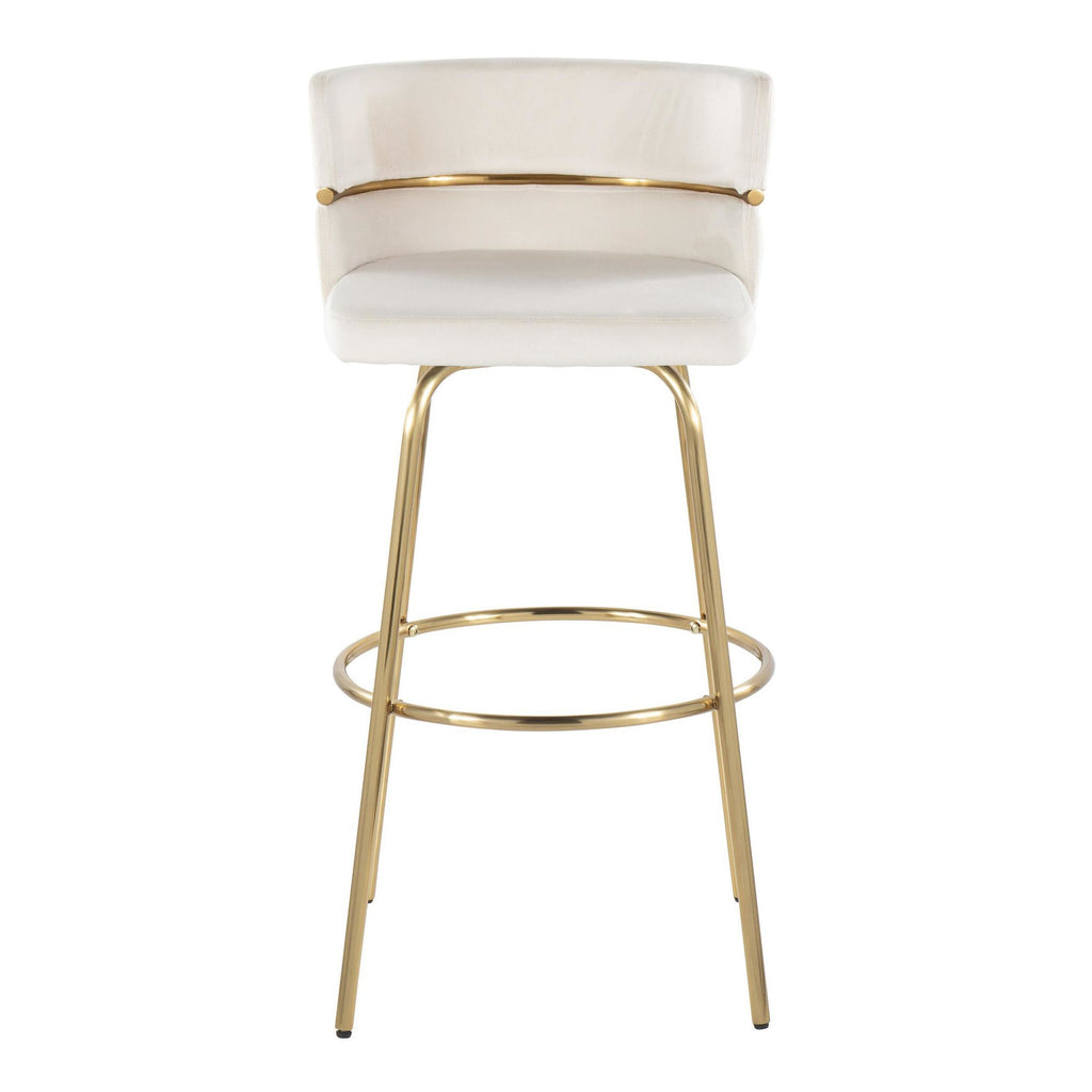 Cinch Claire 30" Fixed-Height Barstool - Set of 2 - Gold Metal, Cream Velvet
