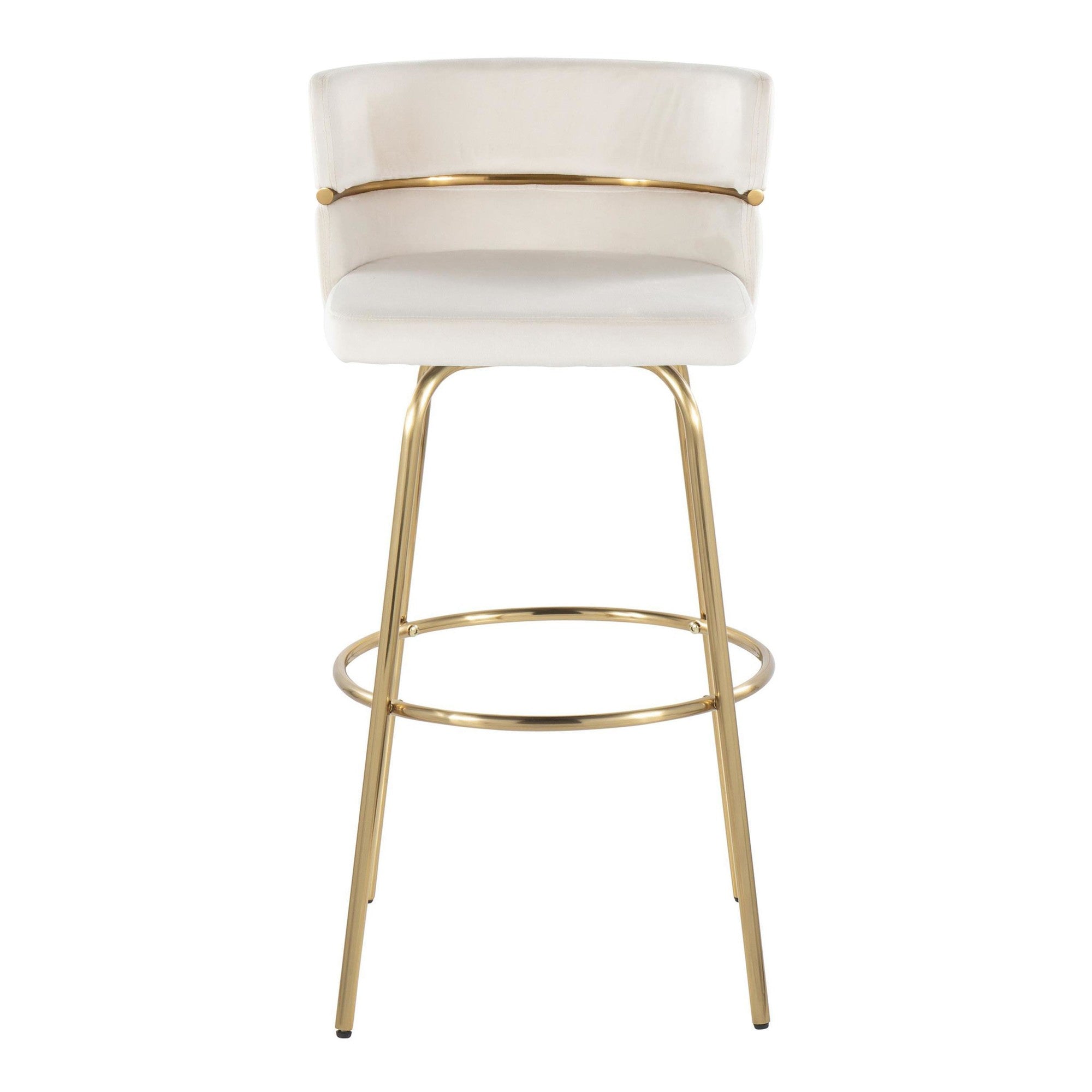 Cinch Claire 30" Fixed-Height Barstool - Set of 2 - Gold Metal, Cream Velvet