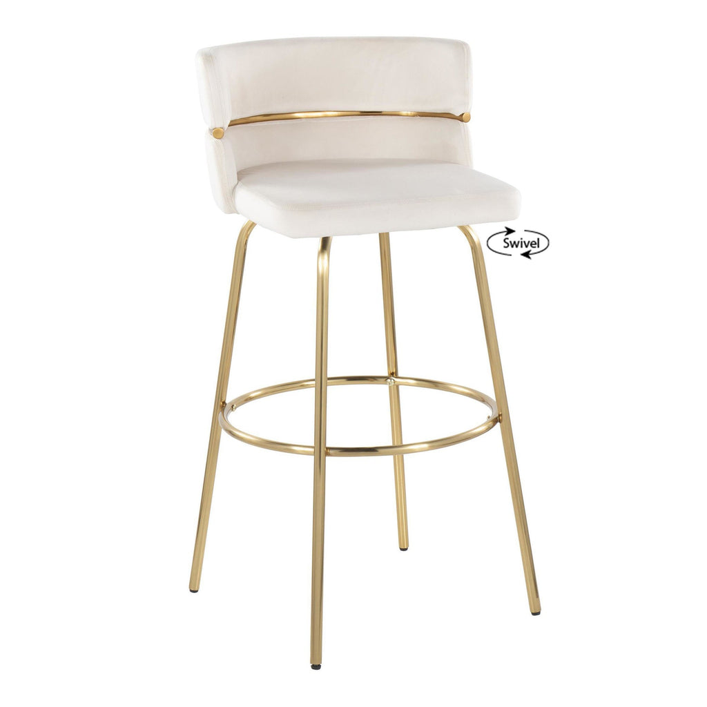 Cinch Claire 30" Fixed-Height Barstool - Set of 2 - Gold Metal, Cream Velvet