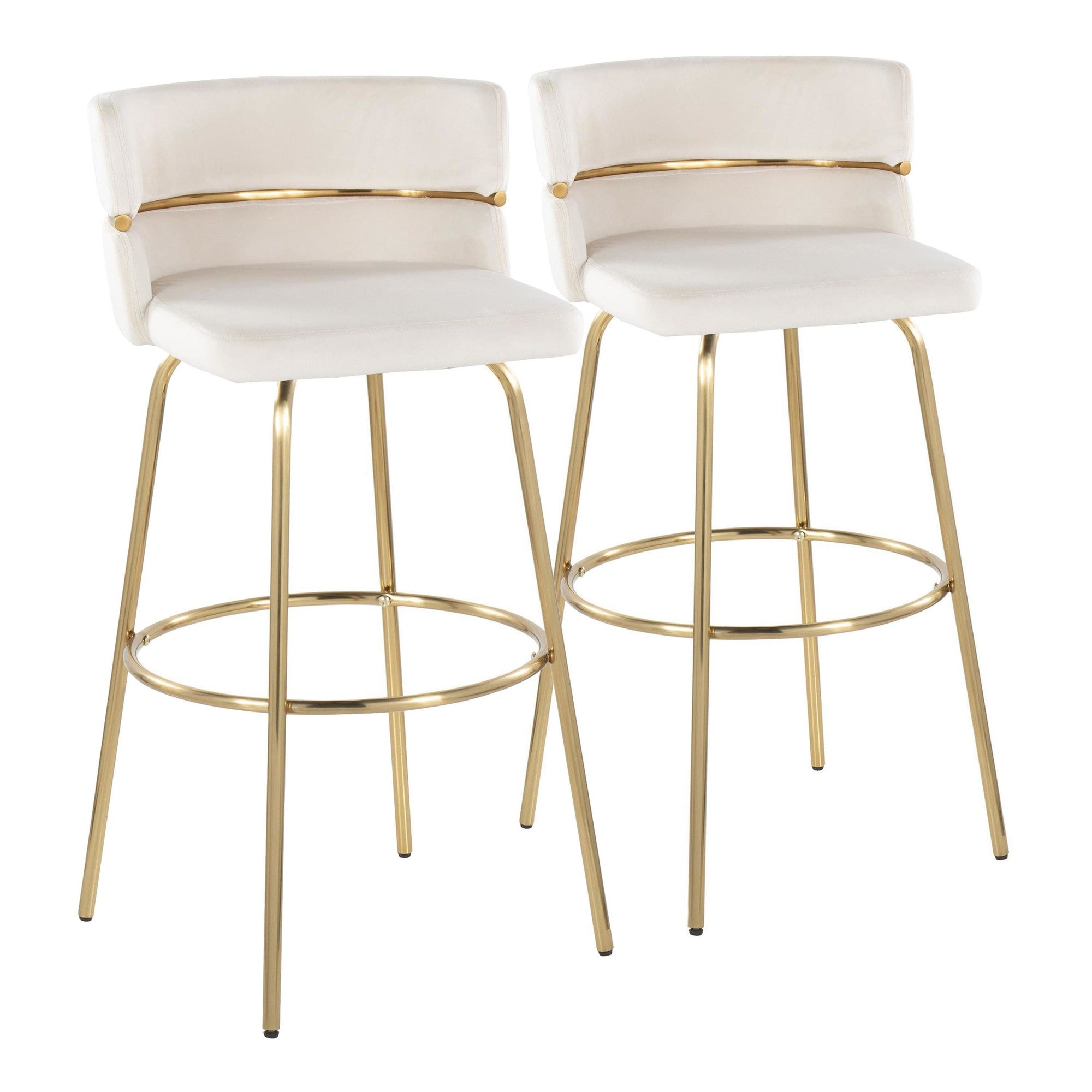 Cinch Claire 30" Fixed-Height Barstool - Set of 2 - Gold Metal, Cream Velvet