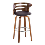 Cosini 30" Fixed-Height Barstool - Set of 2 - Walnut Wood, Brown PU, Chrome Metal