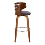 Cosini 30" Fixed-Height Barstool - Set of 2 - Walnut Wood, Brown PU, Chrome Metal