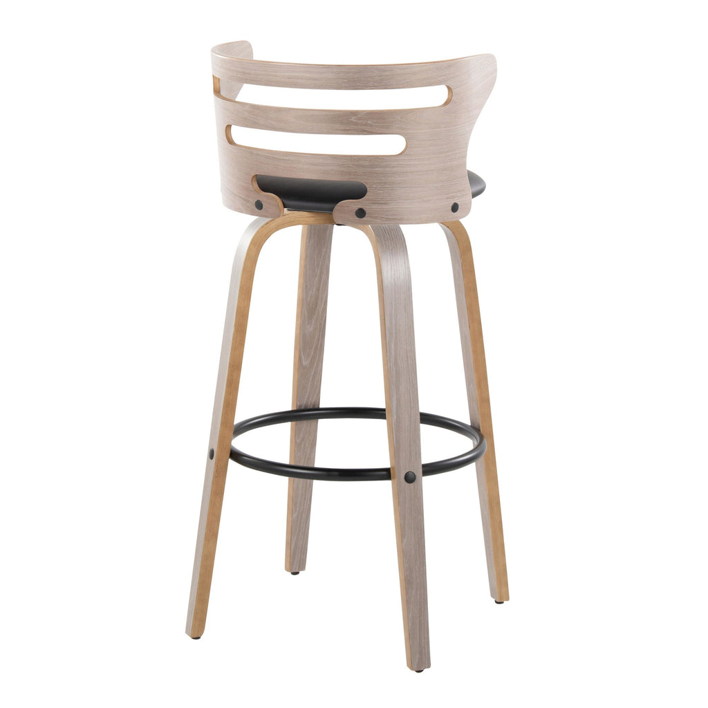 Cosini 30" Fixed-Height Barstool - Set of 2 - Light Grey Wood, Black Metal, Black PU