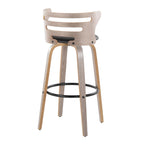 Cosini 30" Fixed-Height Barstool - Set of 2 - Light Grey Wood, Black Metal, Black PU