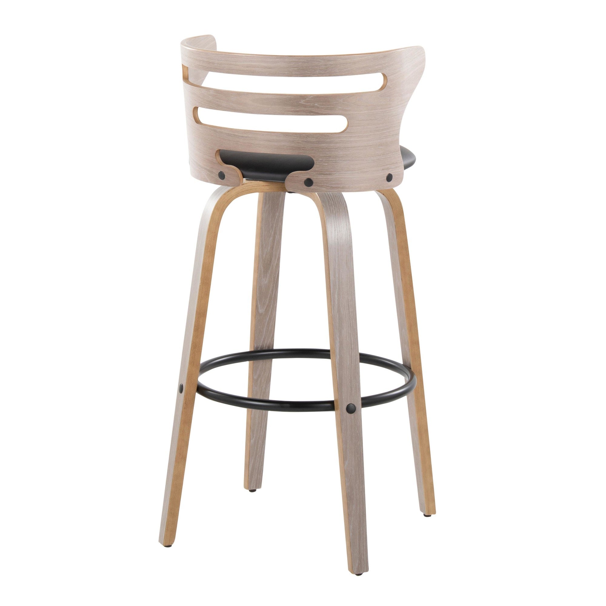 Cosini 30" Fixed-Height Barstool - Set of 2 - Light Grey Wood, Black Metal, Black PU