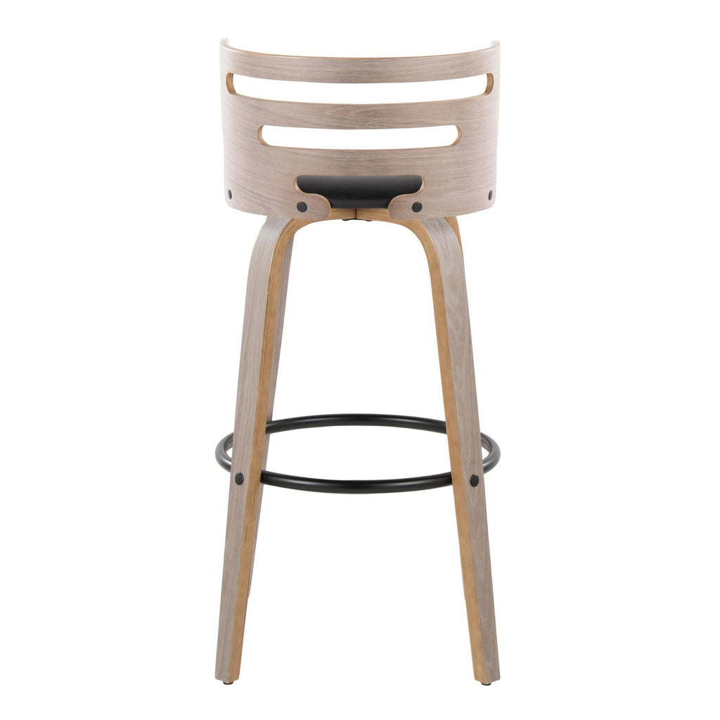 Cosini 30" Fixed-Height Barstool - Set of 2 - Light Grey Wood, Black Metal, Black PU
