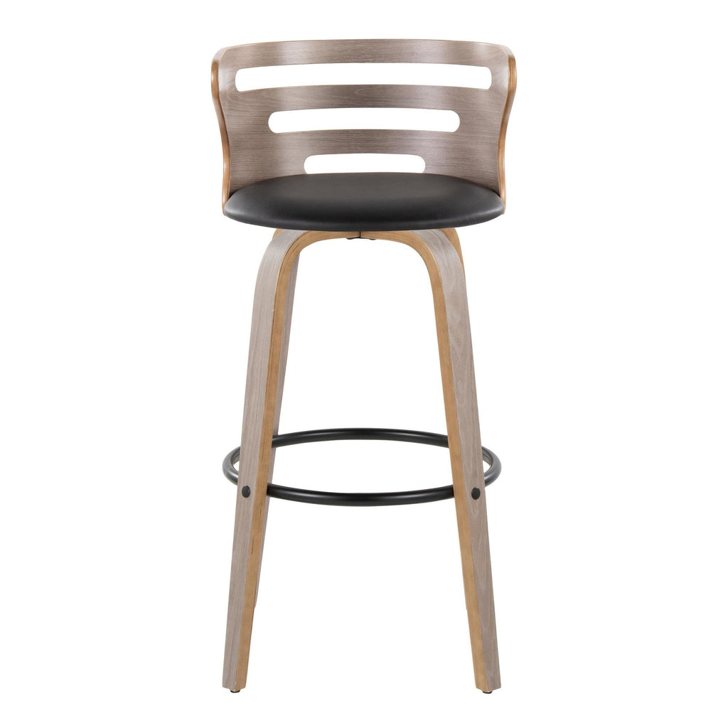 Cosini 30" Fixed-Height Barstool - Set of 2 - Light Grey Wood, Black Metal, Black PU