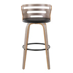 Cosini 30" Fixed-Height Barstool - Set of 2 - Light Grey Wood, Black Metal, Black PU