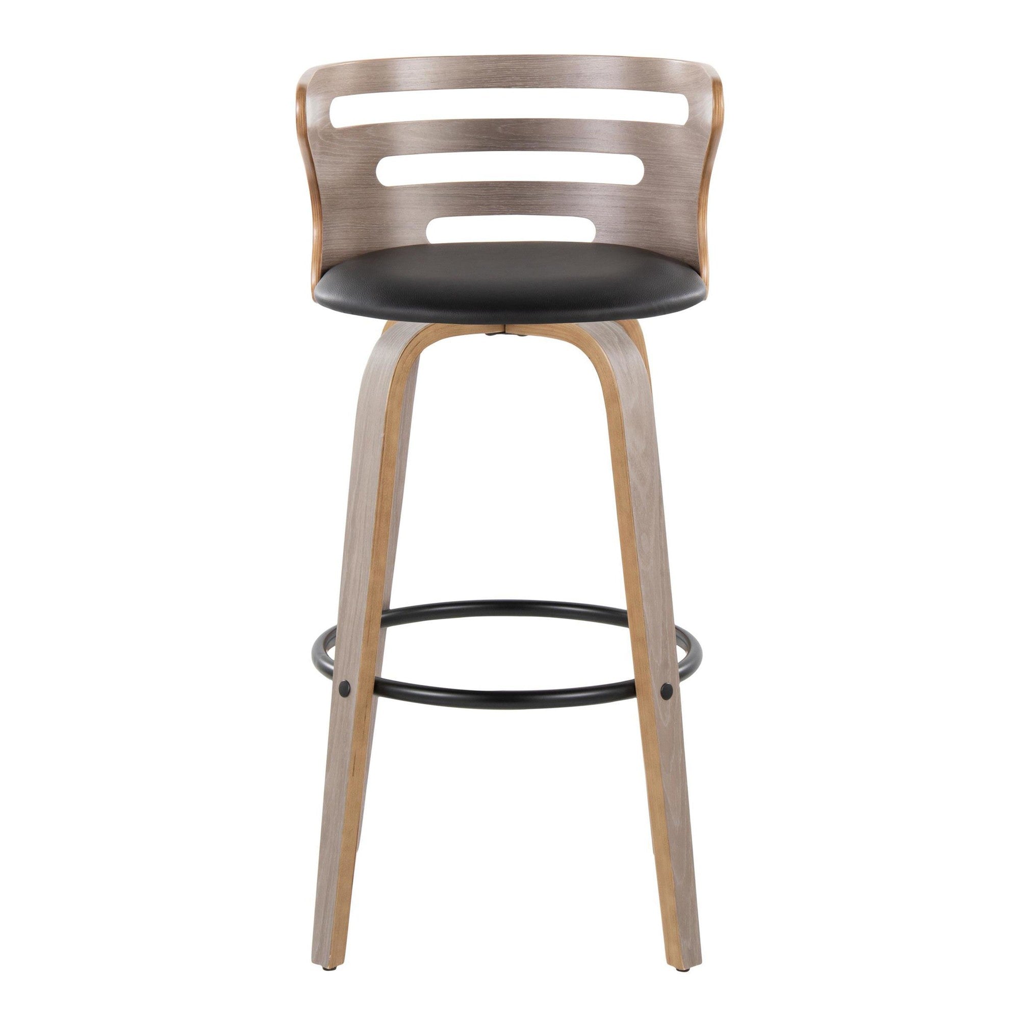 Cosini 30" Fixed-Height Barstool - Set of 2 - Light Grey Wood, Black Metal, Black PU