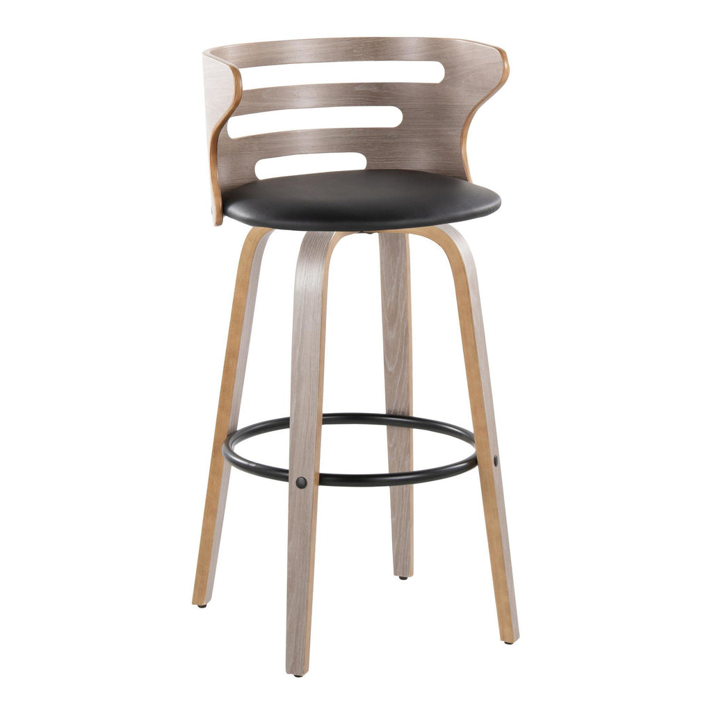 Cosini 30" Fixed-Height Barstool - Set of 2 - Light Grey Wood, Black Metal, Black PU