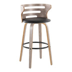 Cosini 30" Fixed-Height Barstool - Set of 2 - Light Grey Wood, Black Metal, Black PU