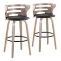 Cosini 30" Fixed-Height Barstool - Set of 2 - Light Grey Wood, Black Metal, Black PU