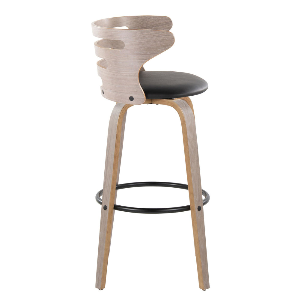 Cosini 30" Fixed-Height Barstool - Set of 2 - Light Grey Wood, Black Metal, Black PU