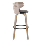 Cosini 30" Fixed-Height Barstool - Set of 2 - Light Grey Wood, Black Metal, Black PU