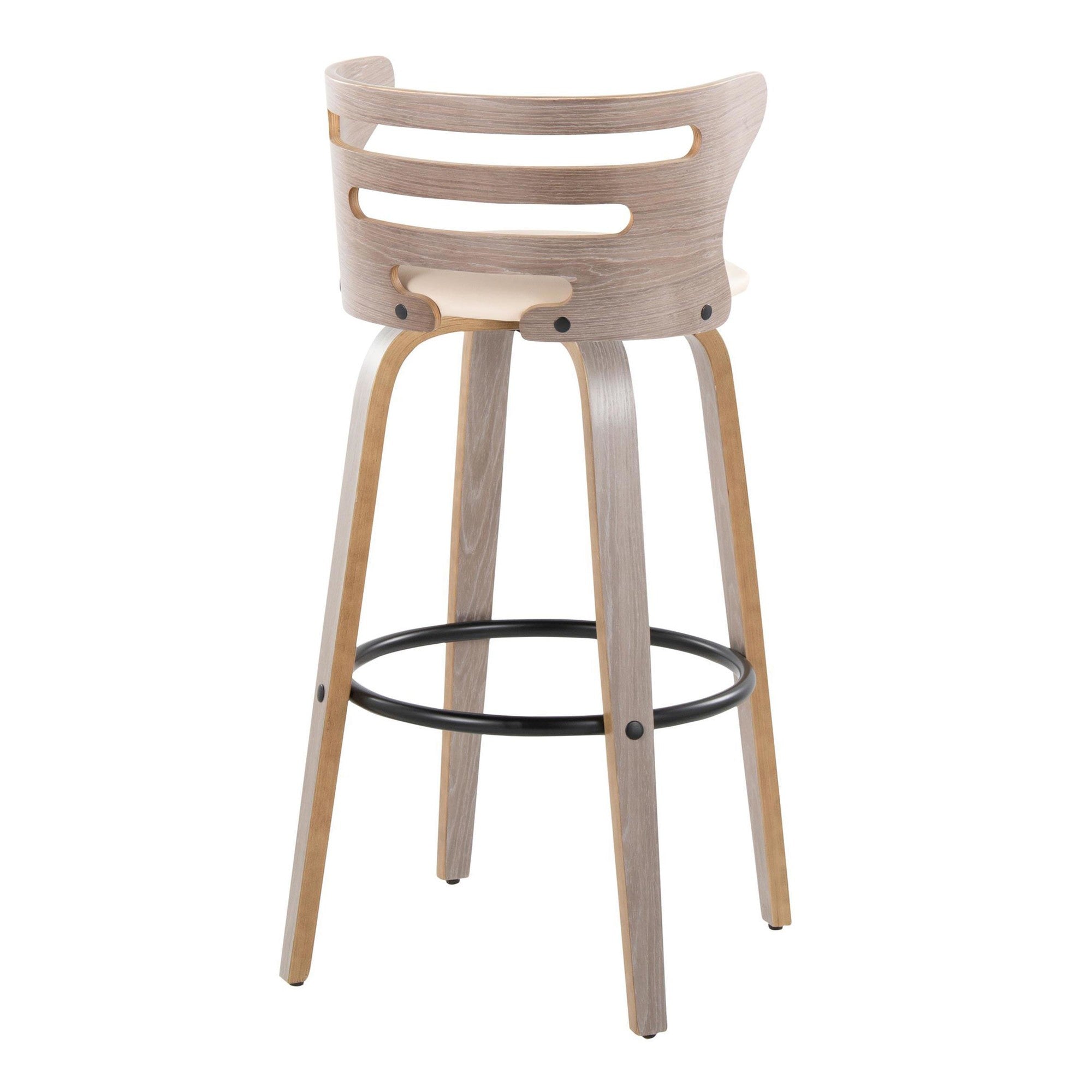 Cosini 30" Fixed-Height Barstool - Set of 2 - Light Grey Wood, Black Metal, Cream PU