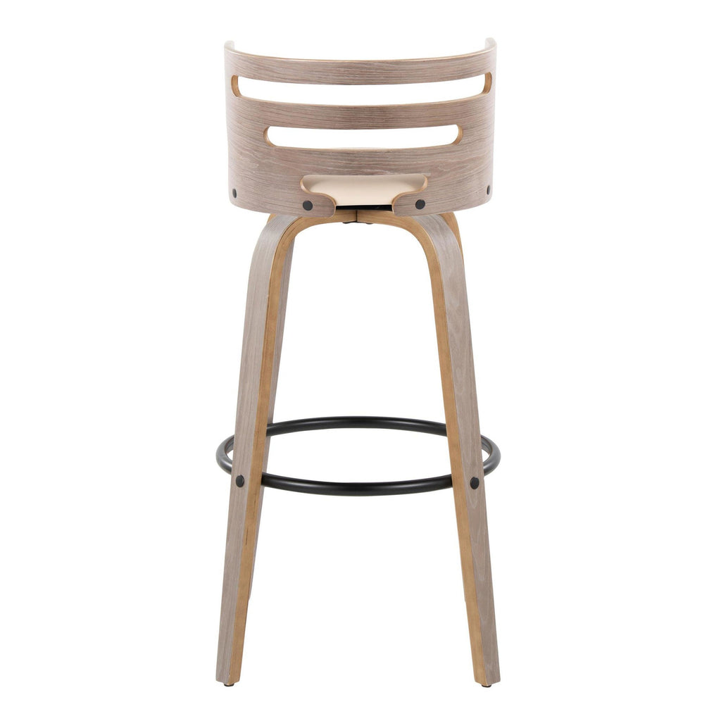 Cosini 30" Fixed-Height Barstool - Set of 2 - Light Grey Wood, Black Metal, Cream PU