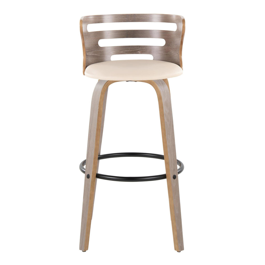 Cosini 30" Fixed-Height Barstool - Set of 2 - Light Grey Wood, Black Metal, Cream PU