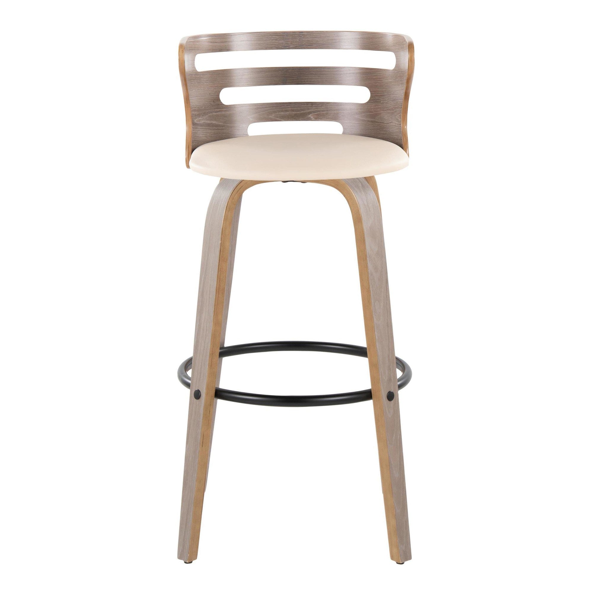 Cosini 30" Fixed-Height Barstool - Set of 2 - Light Grey Wood, Black Metal, Cream PU