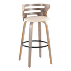 Cosini 30" Fixed-Height Barstool - Set of 2 - Light Grey Wood, Black Metal, Cream PU